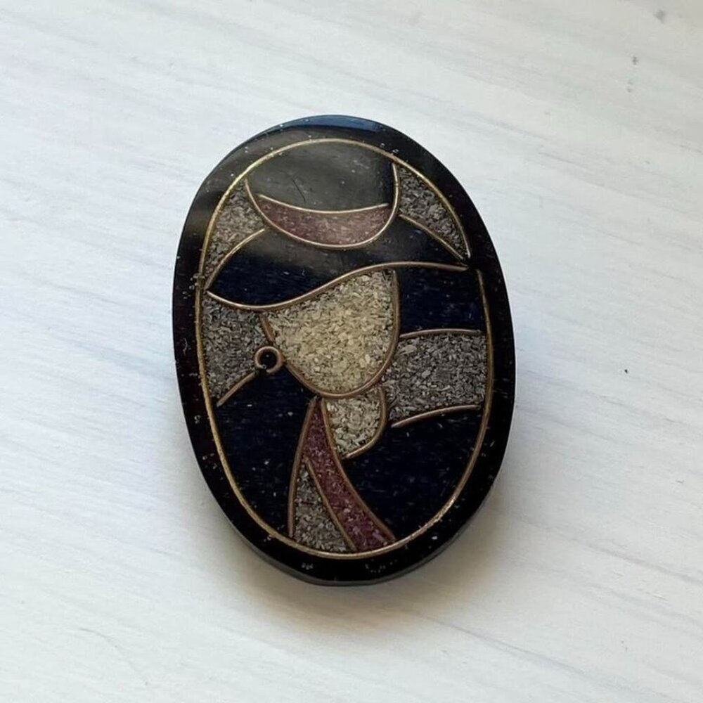 70s Vintage Brooch “lady in hat”Pin -Lee Sands Art Deco